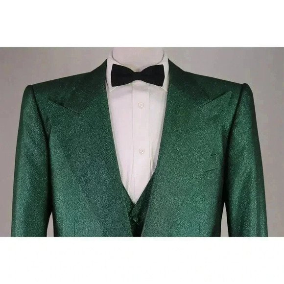 Edward Sexton Savile Row Custom Made for Adam Lambert Green Glitter 3Pc Suit 42L - Picture 5 of 14